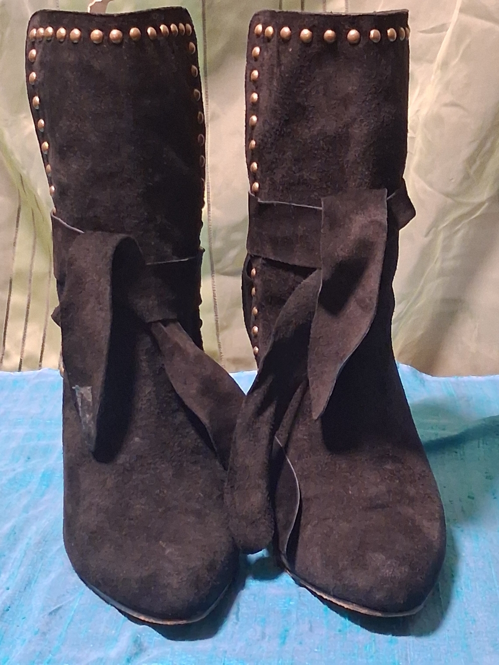 Ulla Johnson Black Suede Studded Bow Mid-Ankle Boots